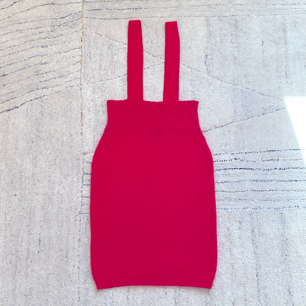 90s Pierre Cardin Hot Pink Vintage Angora Suspender Sweater Skirt